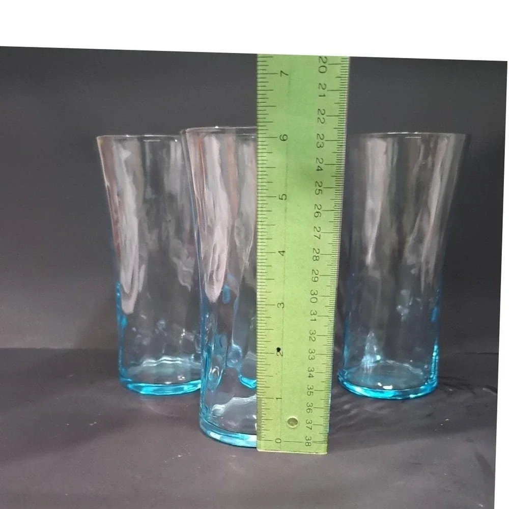 Wheaton‎ Blue Tint Highball Glasses, Set of 4, Vintage Optic Swirl Pressed Glass
